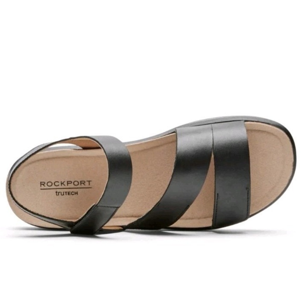 NEW! Rockport Women's 10 Blk Leather Kell's Bay Comfort Sandal